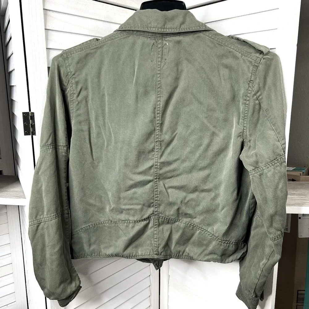 Kensie Jeans Army Green Moto Utility Style Short Jacket Asymmetrical Zip Sz Med‎